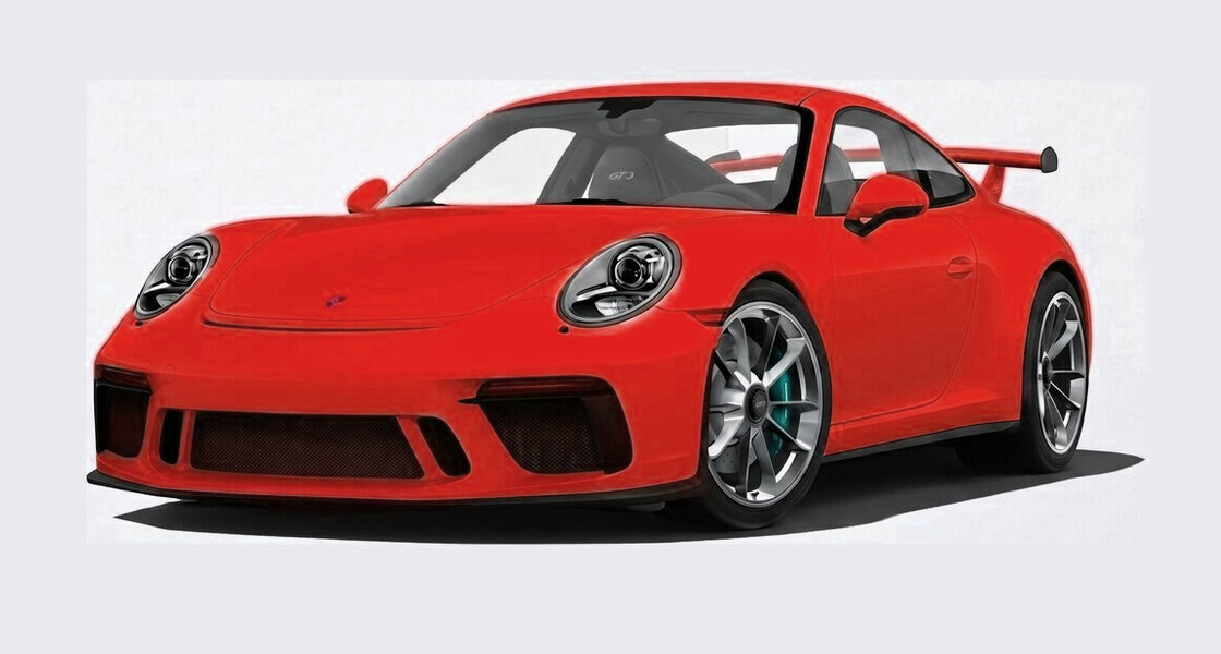 Sports car fully protected by PPF, every panel shown in red