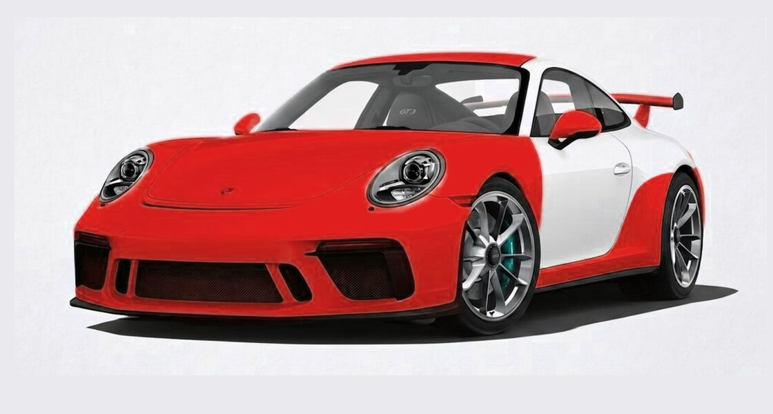 Sports car with extended PPF coverage — front, rockers and partial roof shown in red